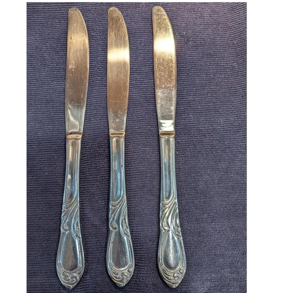 Dinner Knives Knife Stainless Steel Swirl Pattern Vintage Set 3